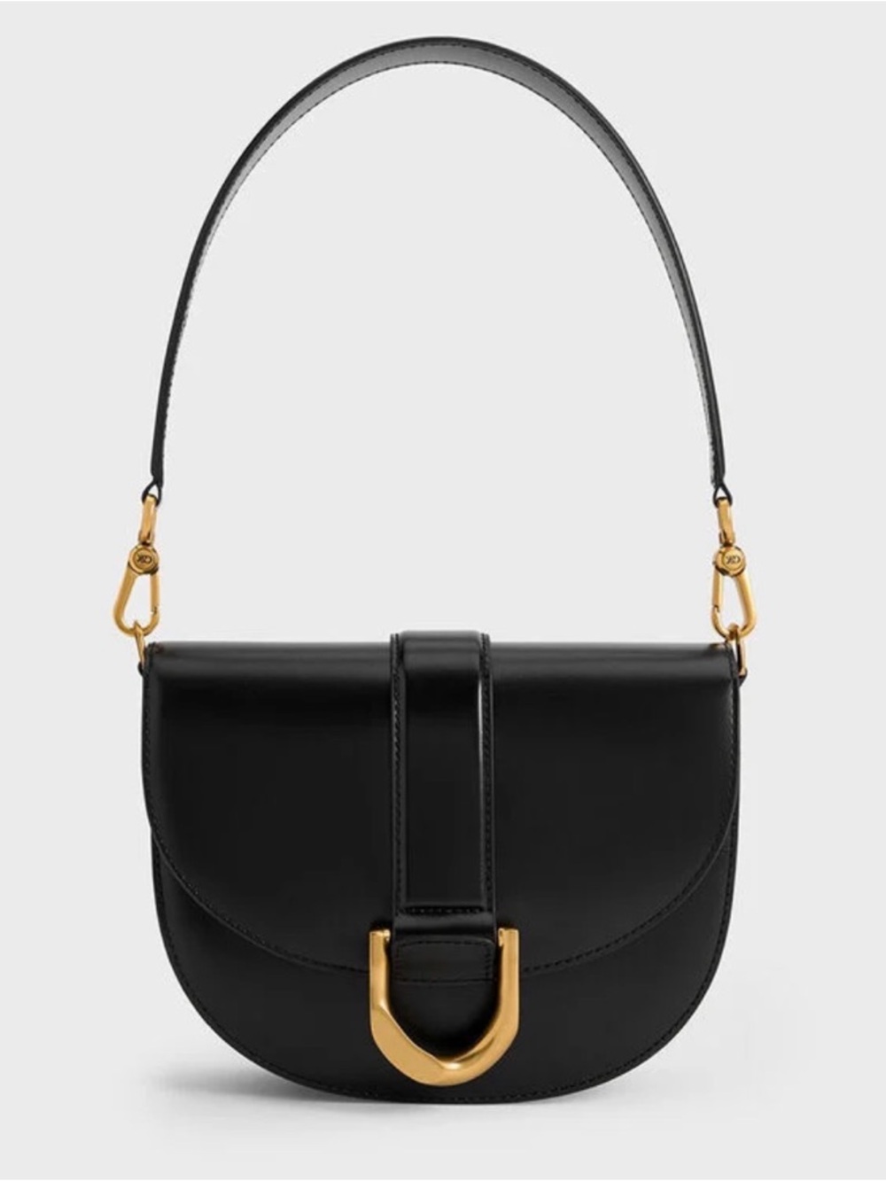 Charles & Keith Black Leather Shoulder Bag with Gold Hardware